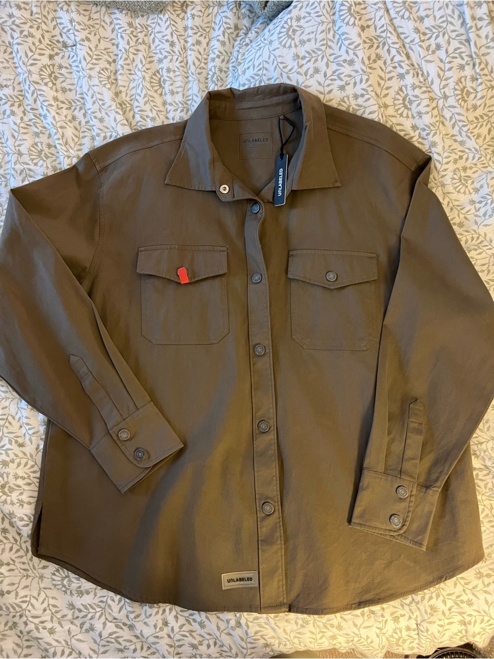 UNLABELED Men’s L Brown Workwear Overshirt Shirt Jacket NWT Logo